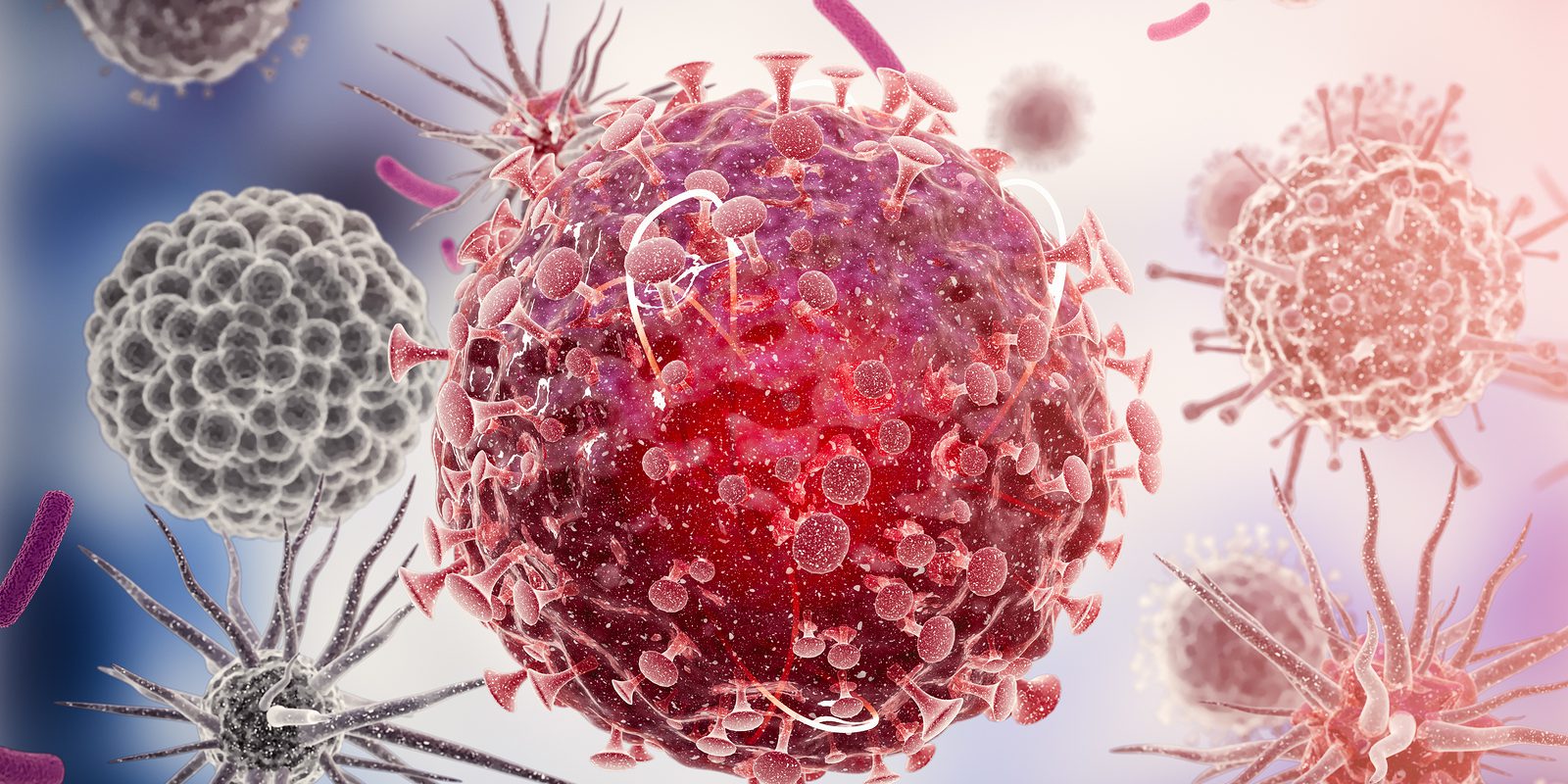 Virus Cells Or Bacteria Molecule. Flu, View Of A Virus Under A M